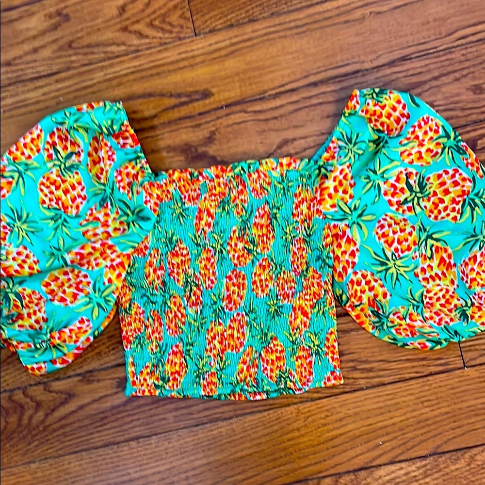 Vibrant Pineapple Print Off-Shoulder Top